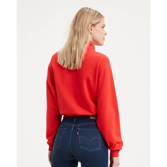 LEVI'S Half Zip Logo Sweatshirt Pullover Red Mock Neck Long Sleeve Women's M - Picture 9 of 12
